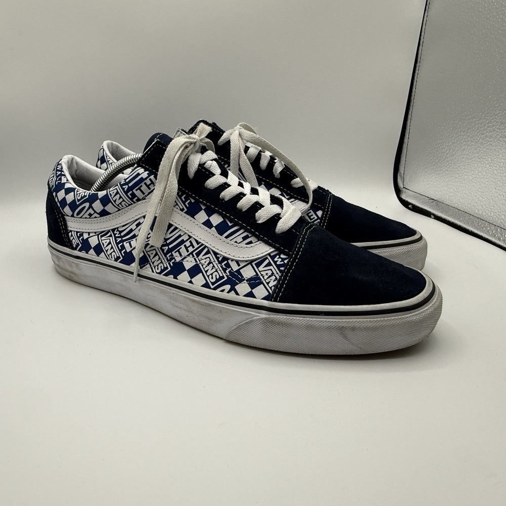 Vans Old Skool Off the Wall Logo Print Mens 11.5 Blue White Navy Sneaker